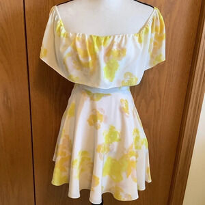 Amanda Uprichard Delilah Yellow Print Silk Off The Shoulder Mini Dress-P